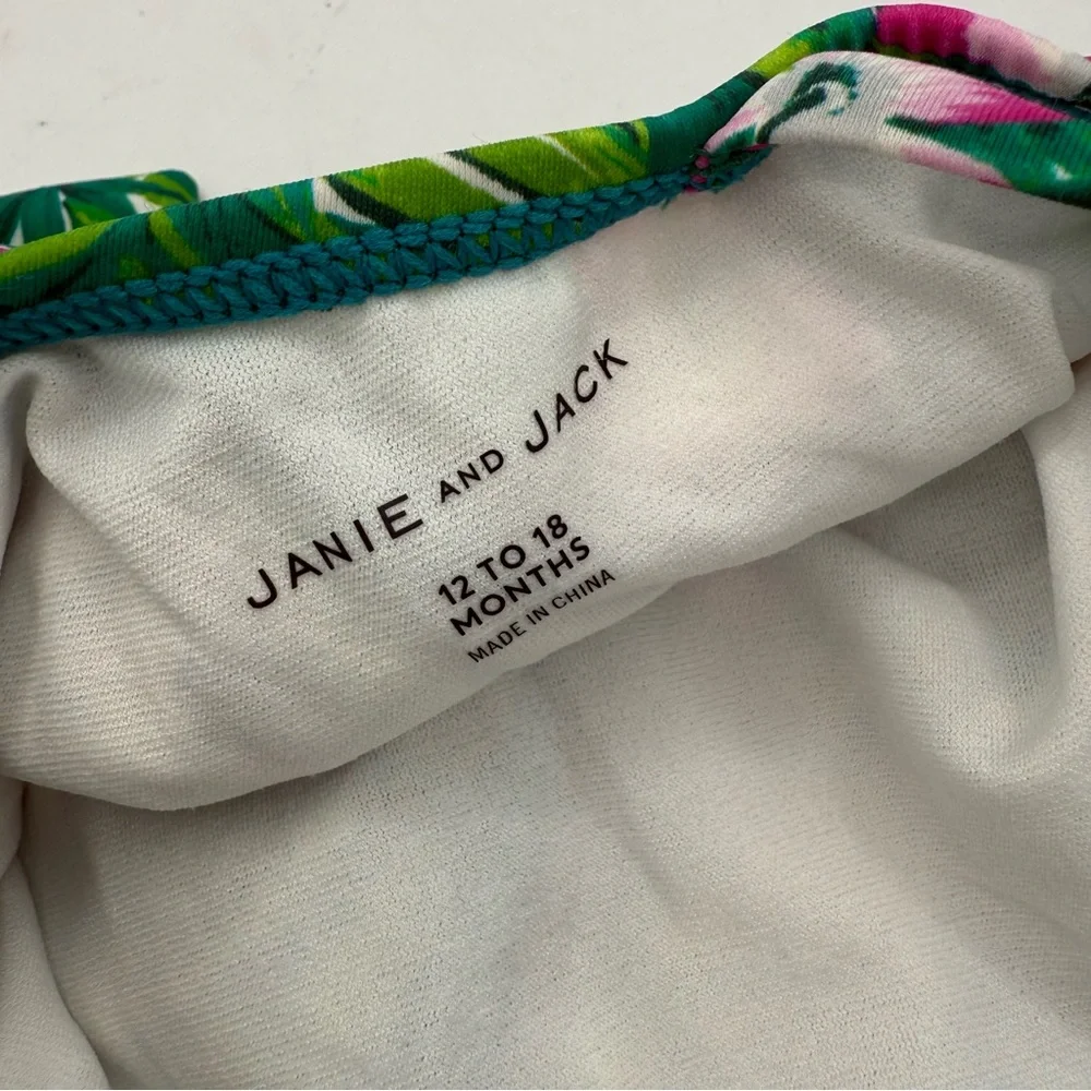Janie and Jack Baby Girl's Tropical Floral Ruffle‎ Swimsuit Green 12-18 Months
